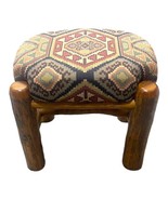 Navajo Woven Tapestry Stool Ottoman Bench Chair 21&quot; Rustic Wood Southwes... - £292.88 GBP