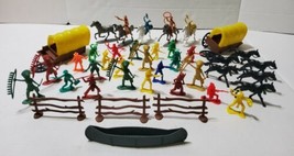 Lot Of 45 Vintage Plastic Color Cowboys Indians and Horses Toys No Markings  - £21.81 GBP