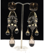 Natural Smoky Quartz Black Gemstone Diamond 18K Gold Victorian Silver Ea... - $4,360.74 MXN