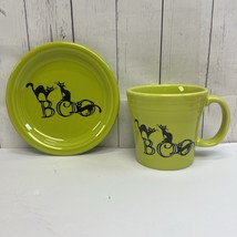 Fiesta Ware Boo JAVA Mug Appetizer PLATE Cats LEMONGRASS Green Fall HALL... - $48.51
