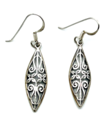 Vintage Marsala Sterling Silver Filigree Marquise Dangle Earrings - $32.59 CAD