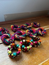 Lot of 9 Vibrantly Colored Wood Bead Knots or Three Stripes Napkin Rings... - $13.09