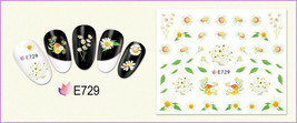 Nail Art 3D Decal Stickers white yellow chamomile flowers green leaves E729 - £2.54 GBP