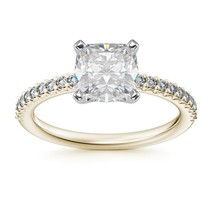 1.10CT Cushion Cut Forever One Moissanite Two Tone Gold Ring With Diamonds - £895.68 GBP