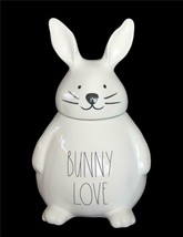 Large 12&quot; RAE DUNN &quot;Bunny Love&quot; Rabbit Ears Lid Chunky Cookie Jar Canist... - £51.95 GBP
