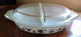 Pyrex White Ovenware Early American Eagle 1½ QT Oval Divided Casserole with Lid - £28.76 GBP