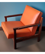 Mid Century Danish Mod Walnut Lounge Arm Chair Orange Vinyl Wooden Selig... - $395.99
