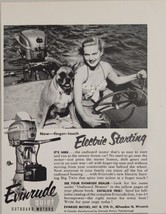 1954 Print Evinrude Quiet Outboard Motors Lady &amp; Boxer Dog in Boat - £10.80 GBP