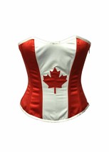 Red White Satin Canada Flag Handwork Gothic Burlesque Bustier Waist Trai... - $103.80