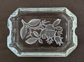 Mid Century Etched Glass Ashtray Jewelry Trinket Dish  Vintage MCM Decor  - £7.87 GBP