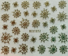 Nail Art 3D Decal Stickers Halloween Gold Spider Webs BLE137J - £2.55 GBP