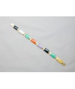 14k Yellow Gold Multi Colored Jade Curved Link Bracelet 7 1/16&quot; - $6,199.23 MXN