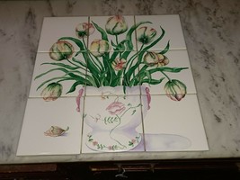 Jeffrey Court 9 PC Ceramic Tile Tulip Mural  Set 13&quot;x13&quot; Made in USA In Box  - £75.17 GBP