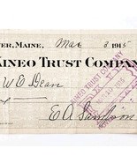 1915 Kineo Trust Company Bank Check E.A. Sampson Dover Maine Signed CHX15 - $371.88 MXN