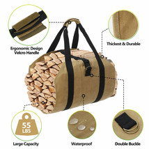 Durable Canvas Firewood Log Carrier Bag Waxed Canvas Log Tote Bags W/Str... - $31.99