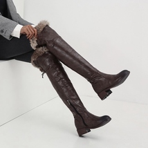 Womens Winter Shoes Snow Boots Women Leather Boots Med block Heels Over The Knee - £77.31 GBP