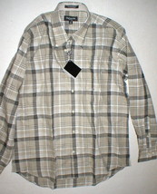 New Mens L NWT Guy Laroche Homme France Designer Shirt Tan Black Linen Plaid  - £70.43 GBP