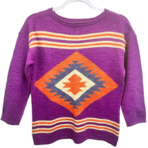 Chaps Aztec Sweater Purple Size M Crew Neck 3/4 Sleeve Pullover Southwes... - $14.89