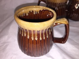 4 Brown Ribbed Drip Glaze Mug Vintage EUC Farmhouse Rustic Cottage FALL - £15.51 GBP