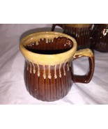 4 Brown Ribbed Drip Glaze Mug Vintage EUC Farmhouse Rustic Cottage FALL - £15.62 GBP