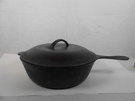 Vintage #8 Lodge Cast Iron Double Handle Deep Skillet Chicken Fryer With Lid Nr - £40.19 GBP