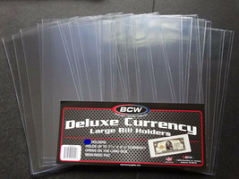 20 Loose BCW Deluxe Large Dollar Bill Currency Semi Rigid Holder Sleeve - £7.83 GBP