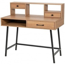 42-Inch Vanity Desk with Tabletop Shelf and 2 Drawers-Natural - Color: N... - £120.90 GBP