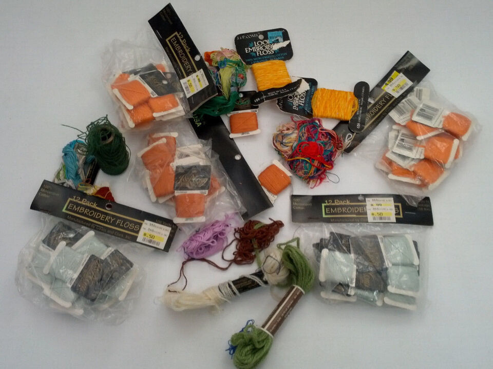 Vintage embroidery floss thread yarn mixed lot colors coats and clark orange - $19.75