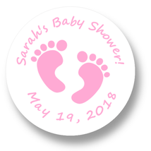12 Pink Baby Feet Shower Stickers round labels party personalized girl f... - $11.99