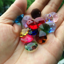 Mixed Color 100pcs Crystal Glass Octagon Beads 1 Hole For Chandeliers Lamp Parts - £9.60 GBP