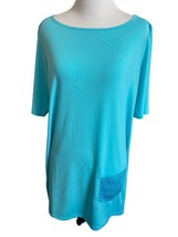 Joan Rivers Short Sleeve Tunic with Sequin Pocket Blue Size Medium A2648... - $14.99