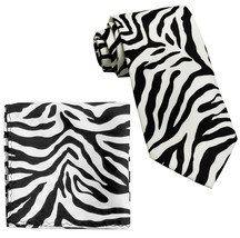 Vesuvio Napoli in Italy Men&#39;s Neck Tie W Handkerchief White Zebra Print 60 In - £10.28 GBP