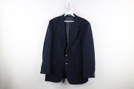 Vintage 70s Mens 42R Distressed Wool 2 Button Suit Coat Blazer Jacket Navy Blue - £31.50 GBP