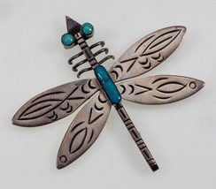Navajo Turquoise Dragon Fly Brooch in Sterling 66mm X 72mm - £158.26 GBP