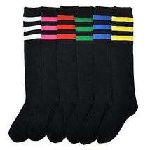 Angelina Referee Knee High Socks 6 Pairs Color Stripes Per Pack 2539BS-BLK - £13.44 GBP