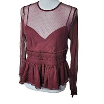 Express Sheer Lace Long Sleeve Womens Large Red Maroon Bergundy - £13.86 GBP