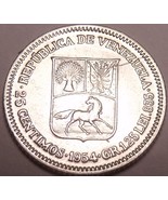 Unc Silver Venezuela 1954-P 25 Centimos~Now Over 60 Years Old - £11.47 GBP