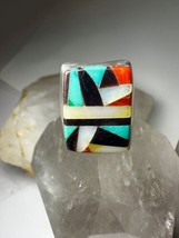 Zuni ring turquoise onyx coral size 10.50 sterling silver men women - £172.51 GBP