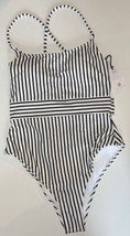 Shade &amp; Shore Womens Striped Ribbed One Piece Swimsuit Black White Cheeky Large - £31.57 GBP