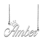 Amber Name Necklace Tag with Crown for Best Friends Birthday Party Gift - $15.99