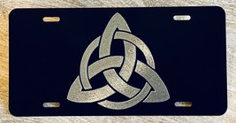 Triquetra Knot Celtic Car Tag Engraved Gloss Black Silver Etched License... - $22.99