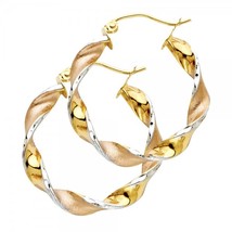 14K Tri-Color Swirl Hoop Earrings - £193.47 GBP