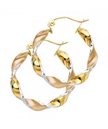 14K Tri-Color Swirl Hoop Earrings - £189.61 GBP