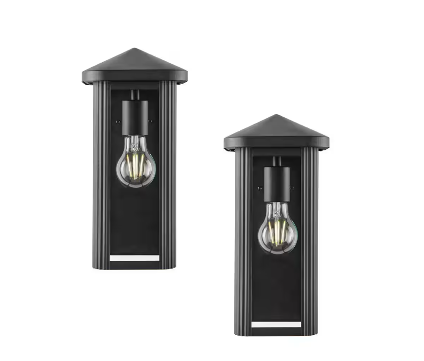 NEW Hampton Bay Granby 12&quot; 1-Light Black Wall Lantern w/ Clear Glass(2 P... - $13.90