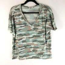 Lucky Brand Womens Top T Shirt V Neck Camo Short Sleeve Camouflage Green Brown S - £15.29 GBP
