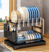 2-Tier Dish Drying Rack for Kitchen Countertop Detachable Double Layer D... - £27.95 GBP