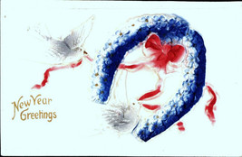 New Year Greetings~Heavy Embossed~Air Brush~Horseshoe Postcard c1910s - £5.53 GBP