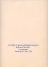 Conferie de la Chaine des Rotisseurs Memphis Menu 1986 Chez Philippe Peabody - £24.85 GBP