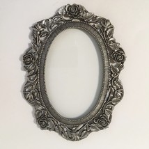 Oval Picture Frame Floral Roses Ornate Metal Vintage 3 1/2&quot; X 5 1/2&quot; Photo  - £22.37 GBP