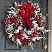 Red Christmas Door Wreath Rattan Hanging Decoration for Door Window - $54.37 CAD+